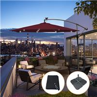 3M Cantilever Banana Parasol Hanging Umbrella w/ LED Lights Base Cover Wine Red
