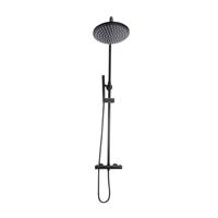 Core Matt Black Thermostatic Round Rigid Riser Shower Valve Two Heads