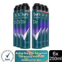 Sure Men Anti-perspirant 72H Nonstop Protection Active Dry Deodorant, 3x250ml