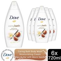 Dove Caring Bath Body Wash Moisturising Cream Shea Butter With Vanilla, 6x720ml