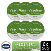 Vaseline Lip Therapy Petroleum Jelly, Aloe Vera, 6 Pack, 20gm