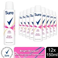 Sure Women Motion Sense Antiperspirant Deodorant, Bright Bouquet, 12 Pack, 150ml - Regular Regular