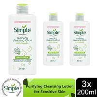 3xof200ml Simple Kind to Skin Purifying Cleansing Lotion with for Sensitive Skin