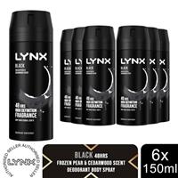 Lynx Body Spray Black 48-H High Definition Fragrance Deo For Men, 6x150ml