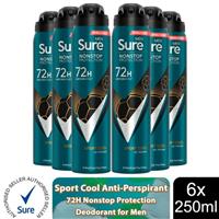Sure Men Anti-perspirant 72H Nonstop Protection Sport Cool Deodorant, 6x250ml