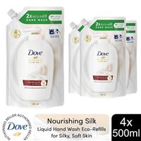 Dove Moisturising Liquid HandWash Refill Nourishing Silk for Soft Hands, 4x500ml