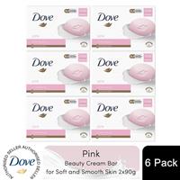Dove Pink Moisturising Beauty Cream Bar for Soft and Smooth Skin, 2 x 90g, 6pk