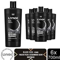 Lynx Black Shower Gel with Frozen Pear & Cedarwood HD Fragrance 700ml, 6 Pack