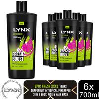 Lynx Epic Fresh Shower Gel Grapefruit & Tropical Pineapple Scent 700ml, 6 Pack