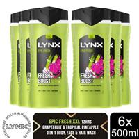 Lynx Epic Fresh Shower Gel Grapefruit & Tropical Pineapple Scent 500ml, 6 Pack