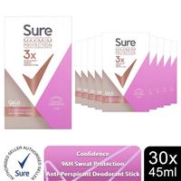 Sure Women Maximum Anti-Perspirant Deodorant Cream Stick Confidence 45ml, 30 PK