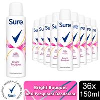 Sure Women 48H Protection Anti-Perspirant Deodorant Bright Bouquet 150ml, 36 PK