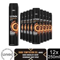 Lynx XXL Aerosol Deodorant Body Spray Dark Temptation 48H Protection 250ml, 12pk