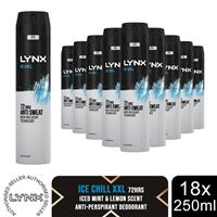 Lynx XXL Antiperspirant Deodorant Body Spray Ice Chill 72-Hour 250ml, 18Pack