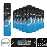 Lynx XXL Aerosol Deodorant Body Spray Ice Chill 48H Protection 250ml, 12Pack