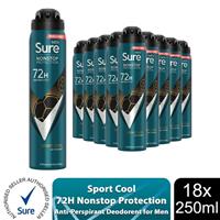 Sure Men Anti-perspirant Deodorant Sport Cool 72H Nonstop Protection 250ml, 18Pk