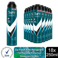 Sure Men Invisible Antiperspirant Deodorant Ice Fresh 72H Protection 250ml, 18Pk
