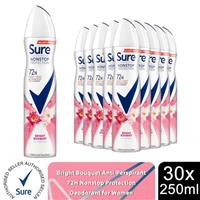 Sure Women Antiperspirant Deodorant Bright Bouquet 72H Protection 250ml, 30Pack