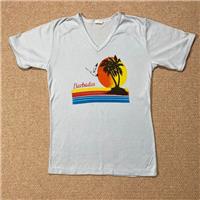 VINTAGE 80s T Shirt Mens XS Blue V Neck Single Stitch Rockabilly Barbados - XS Regular