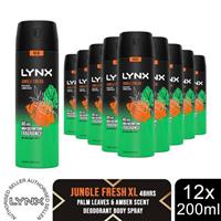 Lynx Body Spray Jungle Fresh 48H Protection High Definition Fragrance, 12x200ml