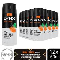 Lynx Jungle Fresh 72 HRS Anti Sweat Anti-Perspirant Body Spray for Men, 12x150ml