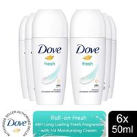 Dove Fresh Roll On AntiPerspirant up to 48H of Sweat & Odour Protection, 6x50ml