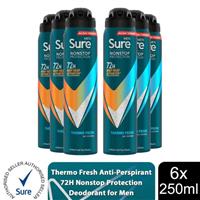 Sure Men Anti-perspirant 72H Nonstop Protection Thermo Fresh Deodorant, 6x250ml
