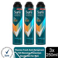 Sure Men Anti-perspirant 72H Nonstop Protection Thermo Fresh Deodorant, 3x250ml