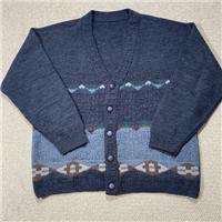 VINTAGE Wool Cardigan Mens Large Grey Geometric Patterned Sweater Pattern Knit - L Regular