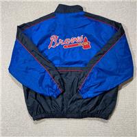 VINTAGE Atlanta Braves Jacket Mens XL Black Blue MLB Baseball Starter Shell Coat - XL Regular