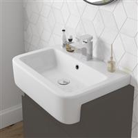 Bathroom 600mm Wash Basin Sink White Gloss Modern Curved Semi-Recessed 1TH