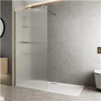 Walk In Wet Room Shower Screen Frameless 8mm Fluted Glass Brushed Brass 1400mm