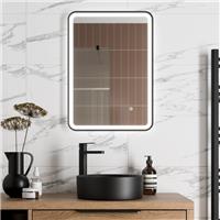 Rectangular LED Mirror Touch Bathroom Demister Modern Mains Matt Black 500x700mm