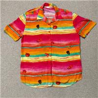 VINTAGE Hawaiian Shirt Womens Large Neon Fruit Striped Viscose Button Up Top - L Regular