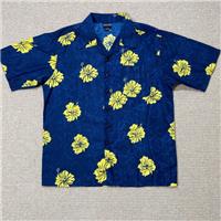 VINTAGE Y2K Hawaiian Shirt Mens Medium Relaxed Fit Navy Yellow Aloha Floral - M Regular