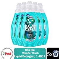 Persil Wonder Wash Liquid Laundry Detergent Non Bio Speed Clean 55W 1.485L, 5pk