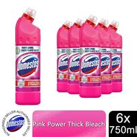 Domestos Thick Bleach Pink Power Disinfectant Multi-Purpose Cleaner Gel, 6x750ml