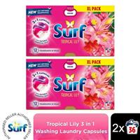 Surf 3 in 1 Laundry Washing Detergent Capsules Tropical Lily, 72 Washes
