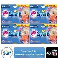 Surf 3 in 1 Laundry Washing Detergent Capsules Deep Sea, 204 Washes