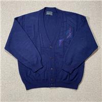 VINTAGE Wool Cardigan Mens XL Navy Blue Geometric Dardano 3D Knit Italian 90s - XL Regular