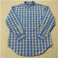 Ralph Lauren Shirt Mens Large Classic Fit Orange Blue Plaid Featherweight Twill - L Regular