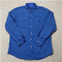 Chaps Shirt Mens Large Slim Fit Stretch Blue Check Featherweight Twill USA - L Regular