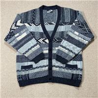 VINTAGE Pattern Cardigan Mens Large Grey Geometric Abstract Felted Knit Sweater - L Regular