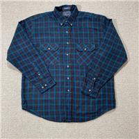 VINTAGE Outdoor Exchange Flannel Shirt Mens Large Navy Green Plaid Acrylic USA - L Regular