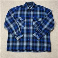 VINTAGE Flannel Shirt Mens Large Blue Plaid Flap Pockets Acrylic Knit Backpacker - L Regular