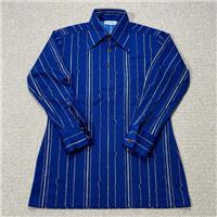 VINTAGE 70s Disco Shirt Mens XS Slim Fit Navy Poly Knit Dagger Collar 1970s Mod - XS Regular