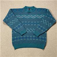 VINTAGE Pattern Jumper Mens Medium Turquoise Green Geometric Patterned Knit 90s - M Regular