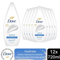 Dove Hydrate Body Wash 0% Sulfate SLES for Softer & Smoother Skin 720ml, 12 Pack