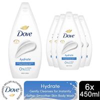 Dove Hydrate Body Wash 0% Sulfate SLES for Softer & Smoother Skin 450ml, 6 Pack