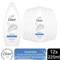 Dove Hydrate Body Wash 0% Sulfate SLES for Softer & Smoother Skin 225ml, 12 Pack